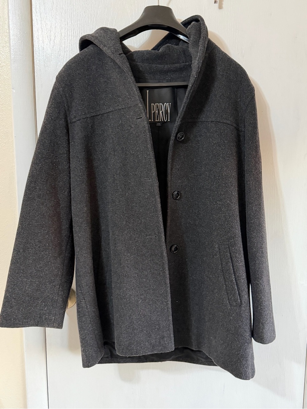 J. Percy Charcoal Hooded Wool Blend Coat